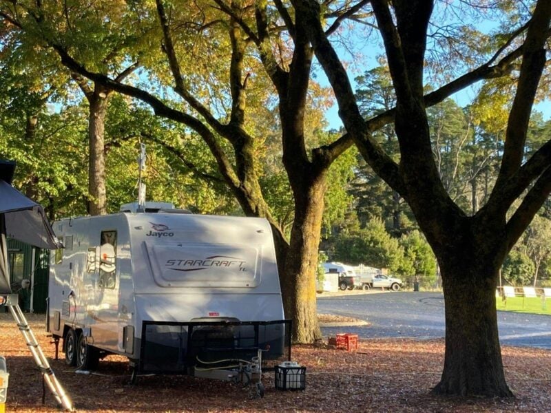 Caravan under trees