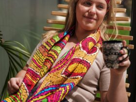 Silk Scarf with Indigenous artwork designs. Soft and comfy. Gift boxed