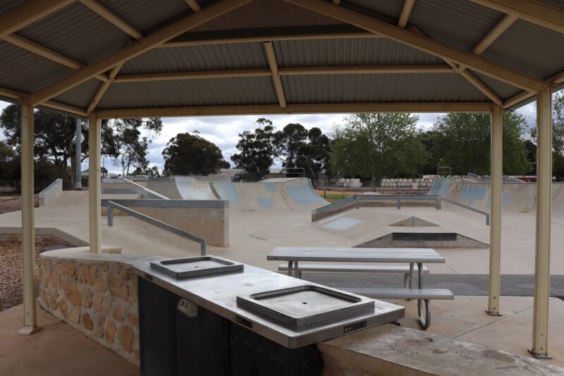 View from the barbecue shelter overlooking the skate park