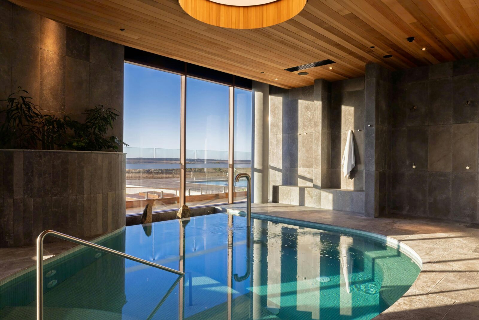 A relaxing thermal pool with a beautiful outlook