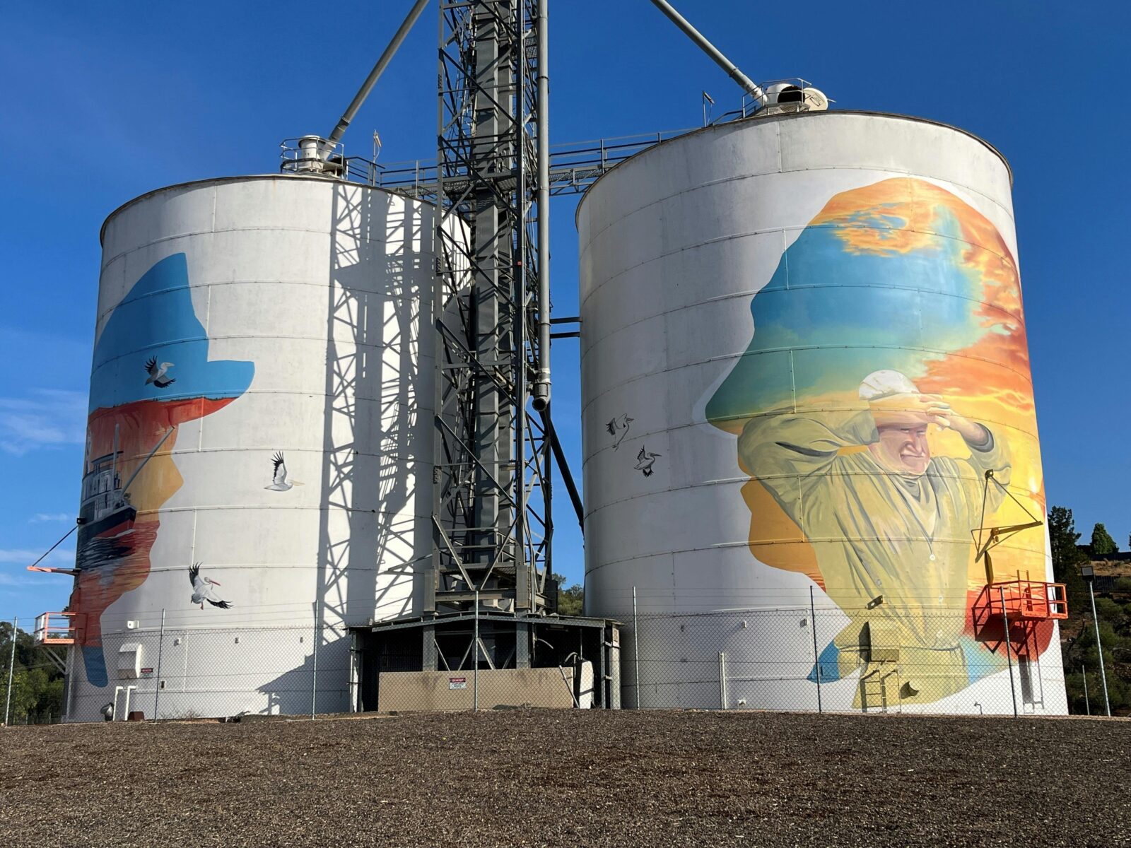 Paringa Silo Art East View featuring Possum and Charles Chaffey