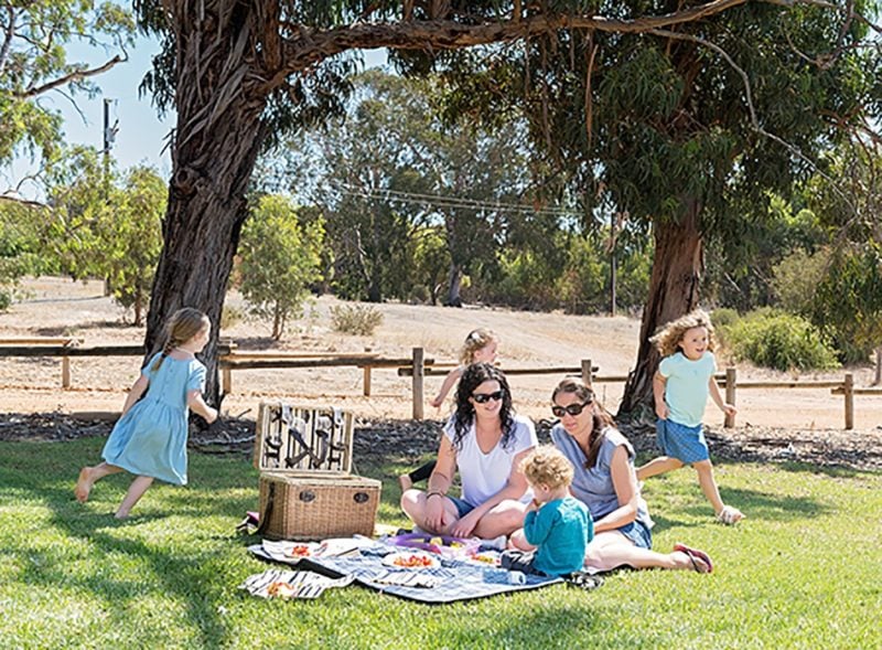 A picnic area with barbeque facilities, tennis court, dam wall lookout and public toilets