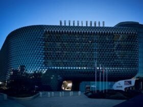 The facade of the iconic SAHMRI Building, North Tce, Adelaide