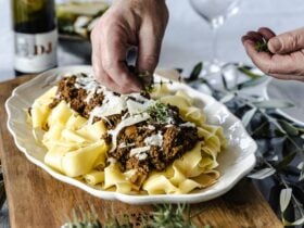 Homemade pasta with OT Wine