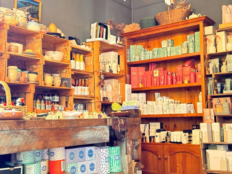 Local makers, honey, jam, chutney, pottery, cosmetics, gifts, cards.