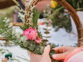 People Creating Native Flower Wreath