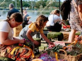 Children doing nature crafts