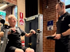 Strength For Life Trainer Trent teaches a fitness session with a client.