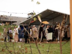 Group of gourmet partygoers on the dance floor