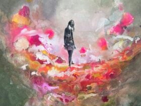 Renee de Saxe artwork, girl in hyper colour, charcoal and ink on watercolour paper