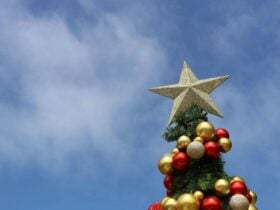 Christmas Tree Star with sky in background