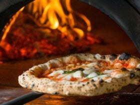 Fresh pizza out of the woodfire