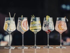 Gin Day Cocktails lined up on bar