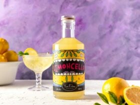 Bottle of Five Eleven Distilling Limoncello with vibrant, colourful label