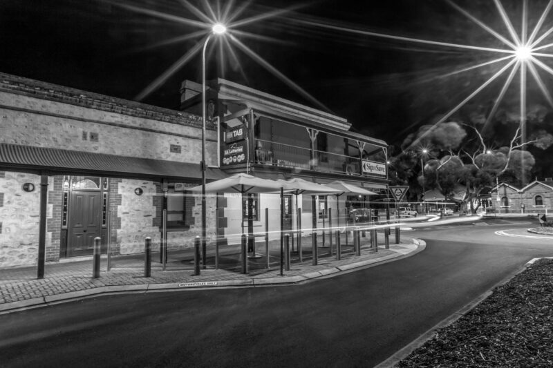 Front of the hotel at night