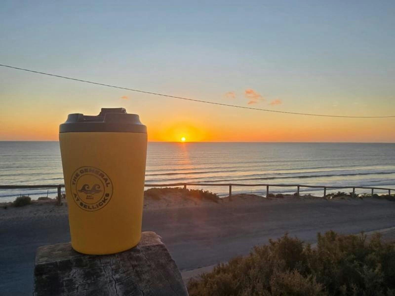 The General at Sellicks Coffee Cup against the sunset