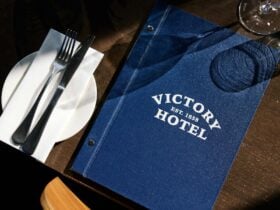 Victory hotel menu on table