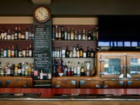 Front bar lined with bottles