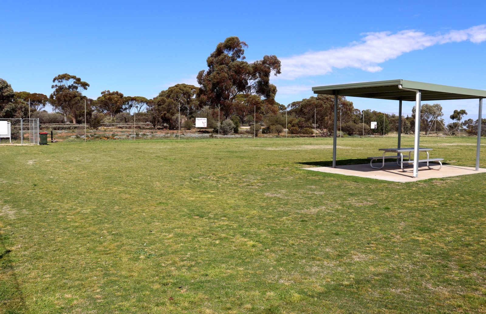 The fully fenced park provides a safe environment for dogs to exercise off-leash.