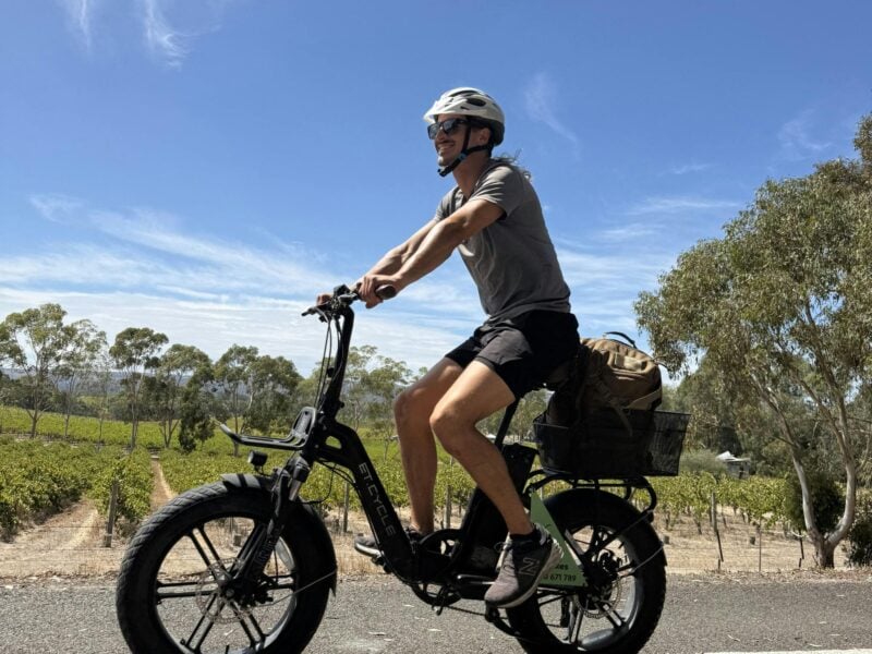 SA eBike rider on the Shiraz Trail, McLaren Vale