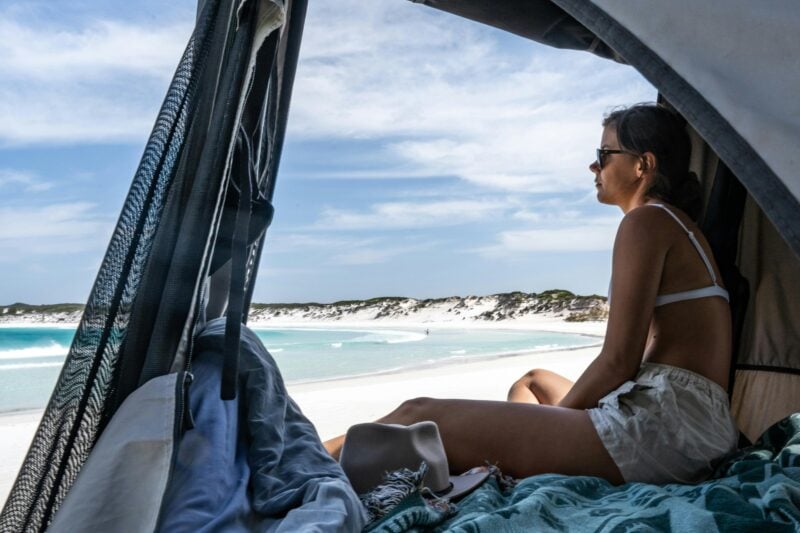 Rooftop tent views in a RedSands 4WD Camper