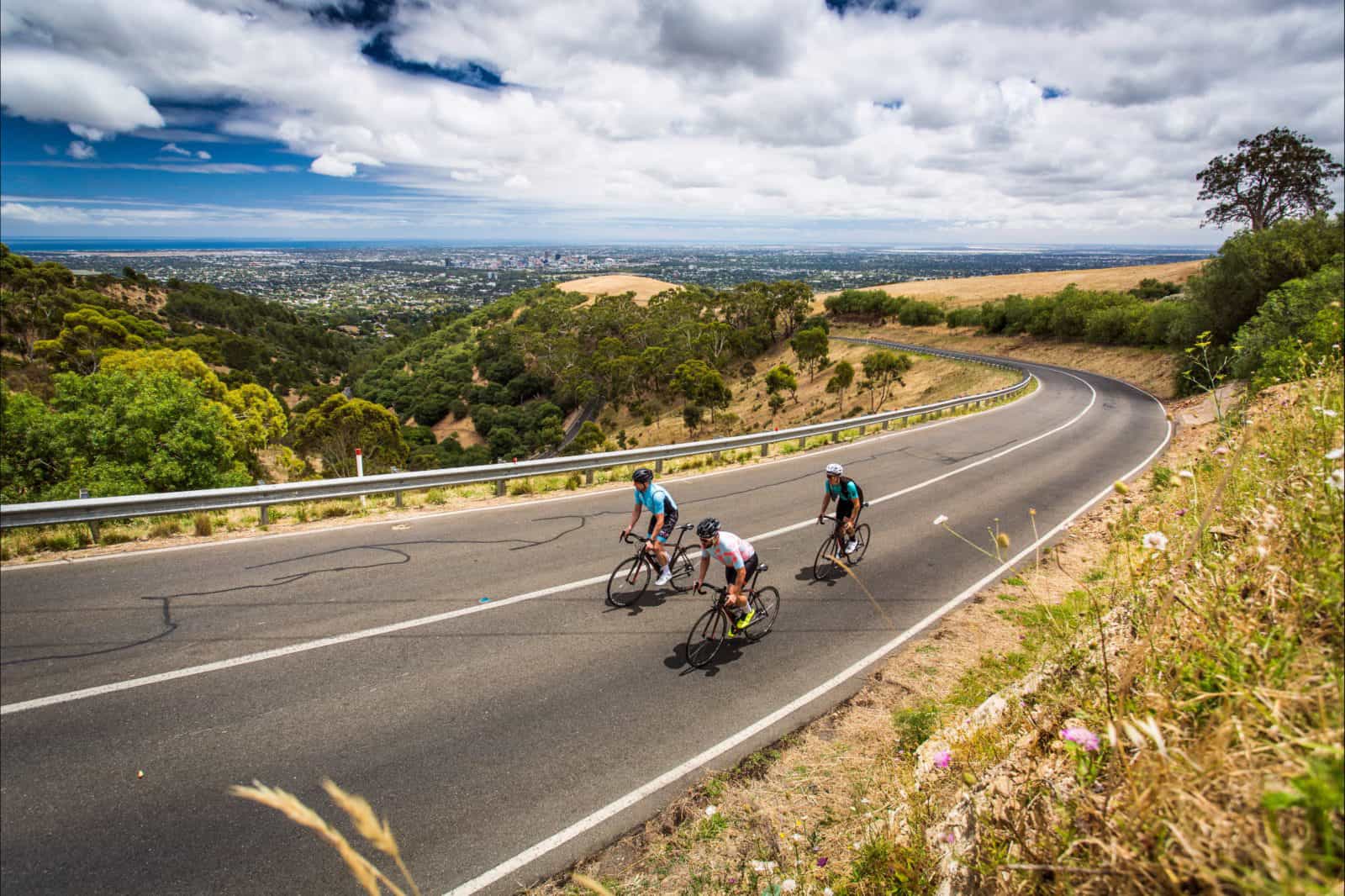 Cycling through the Adelaide Hills. Guided Rides and support car.