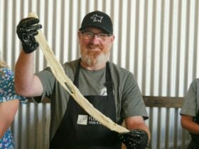 Older Man Stretching Mozzarella