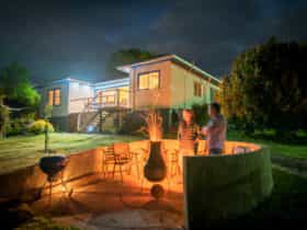 Outdoor seating area and fire pit