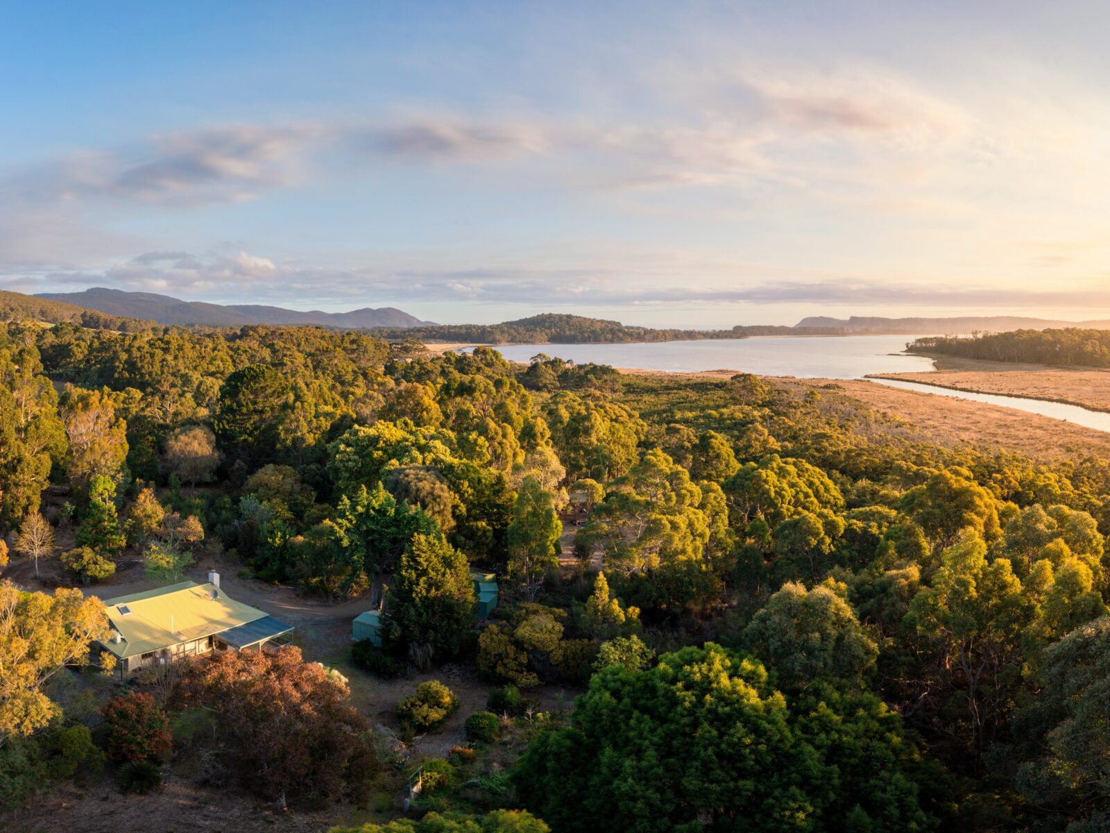 Amazing Aerial of Cloudy Creek Cottage showing Saintys to Cloudy Bay