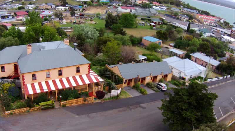An ariel view of the main house and the adjoining mews