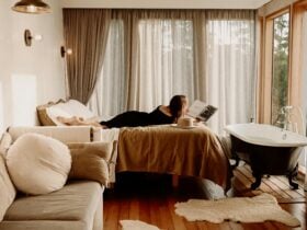 large bed and clawfoot tub
