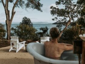 The French outdoor bath offers a moment of stillness