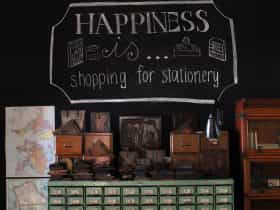 Stationery store with vintage items and boutique stationery shopping