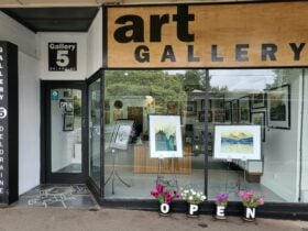 Gallery 5 Deloraine faces onto Emu Bay Road with large front windows displaying artworks.