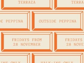 Orange bricks with the details of the event