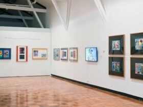Gallery wall with multiple artworks by northern Tasmanian primary school students