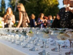 Gin cocktails with people enjoying drinks in background