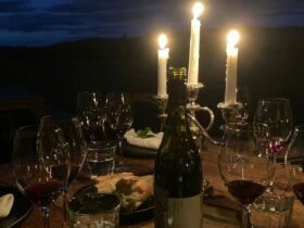The table is set and candles lit for the winter solstice feast at Westella Vineyard.