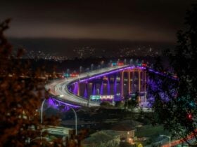 Tasman Bridge with lights
