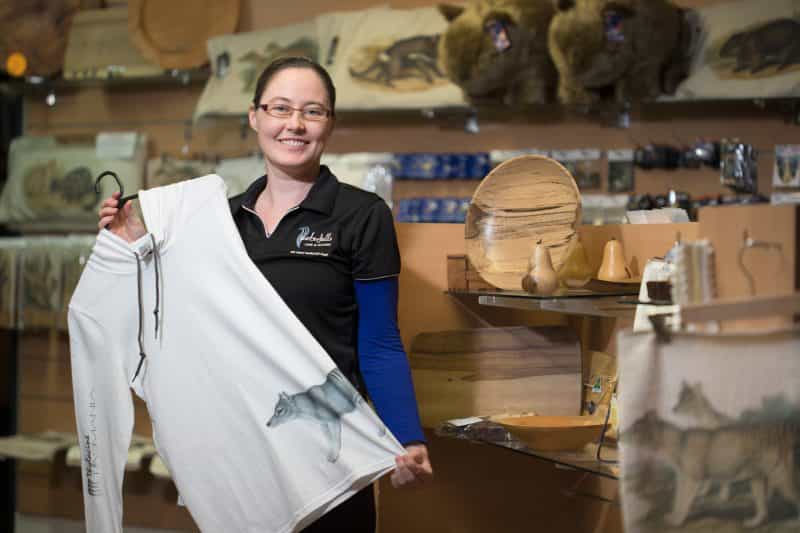 Rachel Power showing Van Diemen Designs products in Waterfalls Cafe