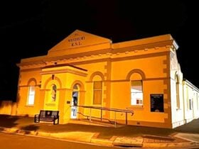 Historic Westbury RSL building front exterior at night