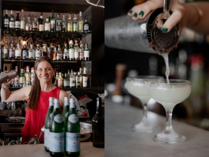 Bartender shaking drinks and pouring margaritas