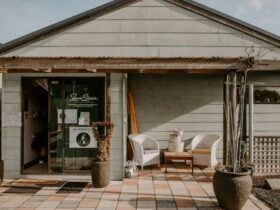 outside sitting at In Penguin: the speace to pause in the heart of Penguin, TAS.