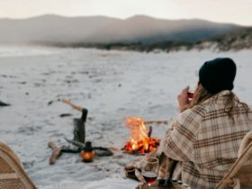 A picnic on the beach with a firepot