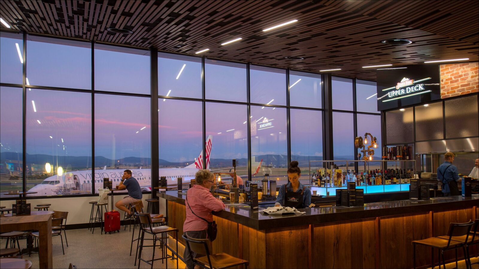 A view at dusk to the picturesque background from Boags Upper Deck Bar & Restaurant
