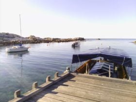 Glass Bottom Boat on mooring at the Gulch.