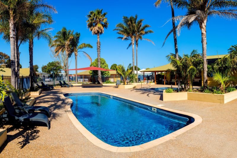 View of three swimming pools at BIG4 Whiters Holiday Village