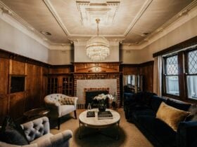 lounge room image with a chandelier
