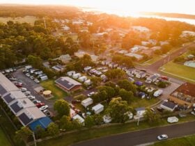 Aerial view of the park looking towards the Snowy River