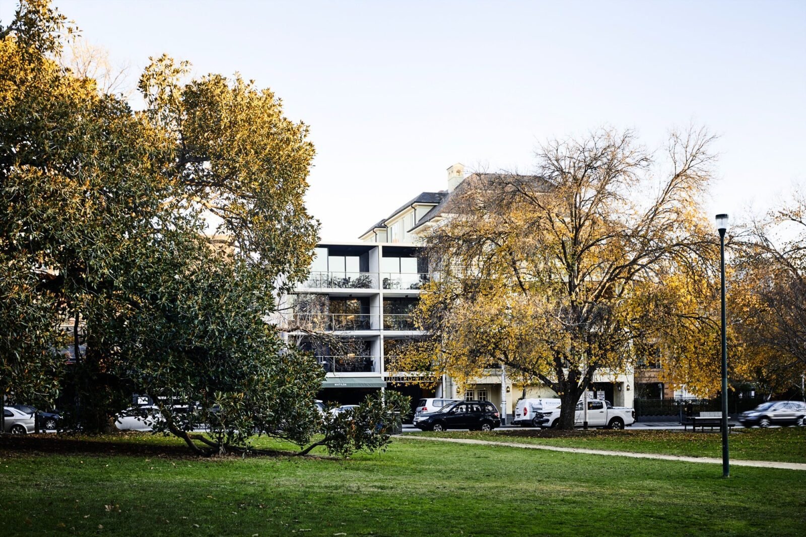 view across the park to United Places